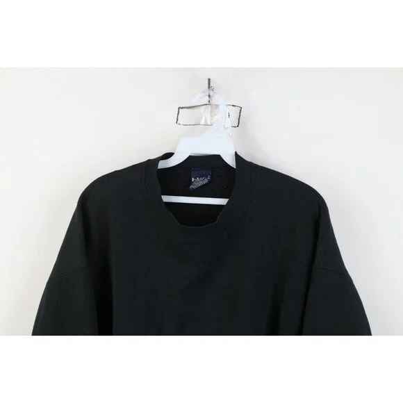 Vintage 90s Streetwear Mens XL Distressed Blank Crewneck Sweatshirt Black USA - Picture 2 of 12